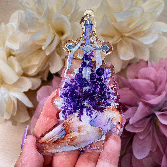 Longsword, Albino Raven - XL Glitter Epoxy Keychain