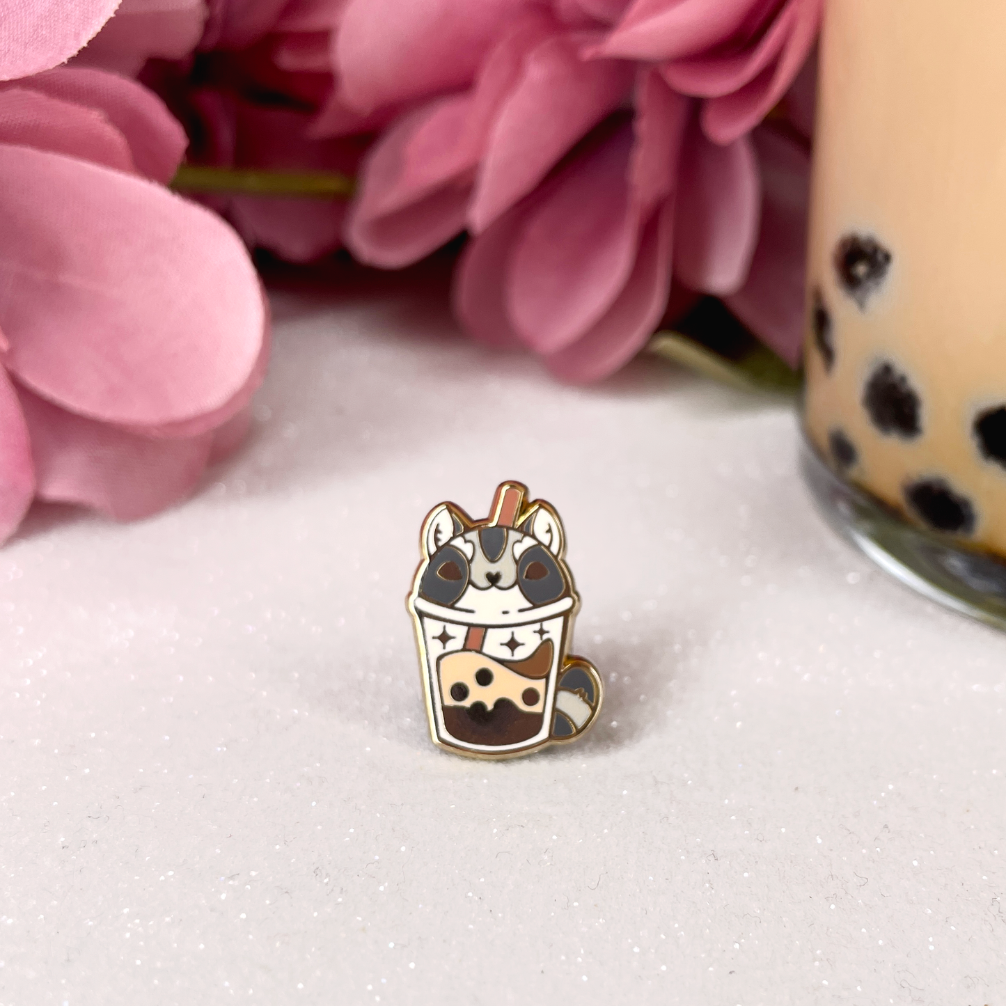 Classic Raccoon Bubble Tea - Mini Enamel Pin