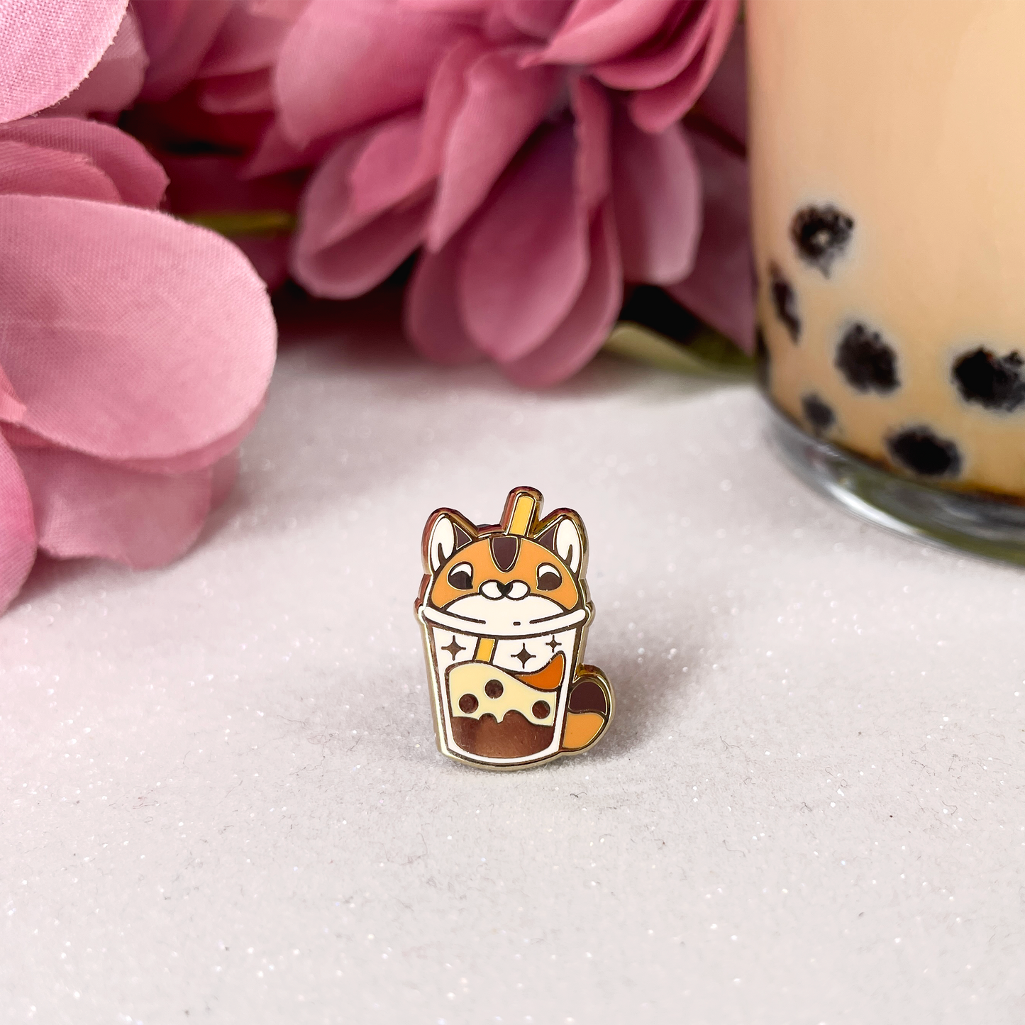 Pumpkin Fox Bubble Tea - Mini Enamel Pin