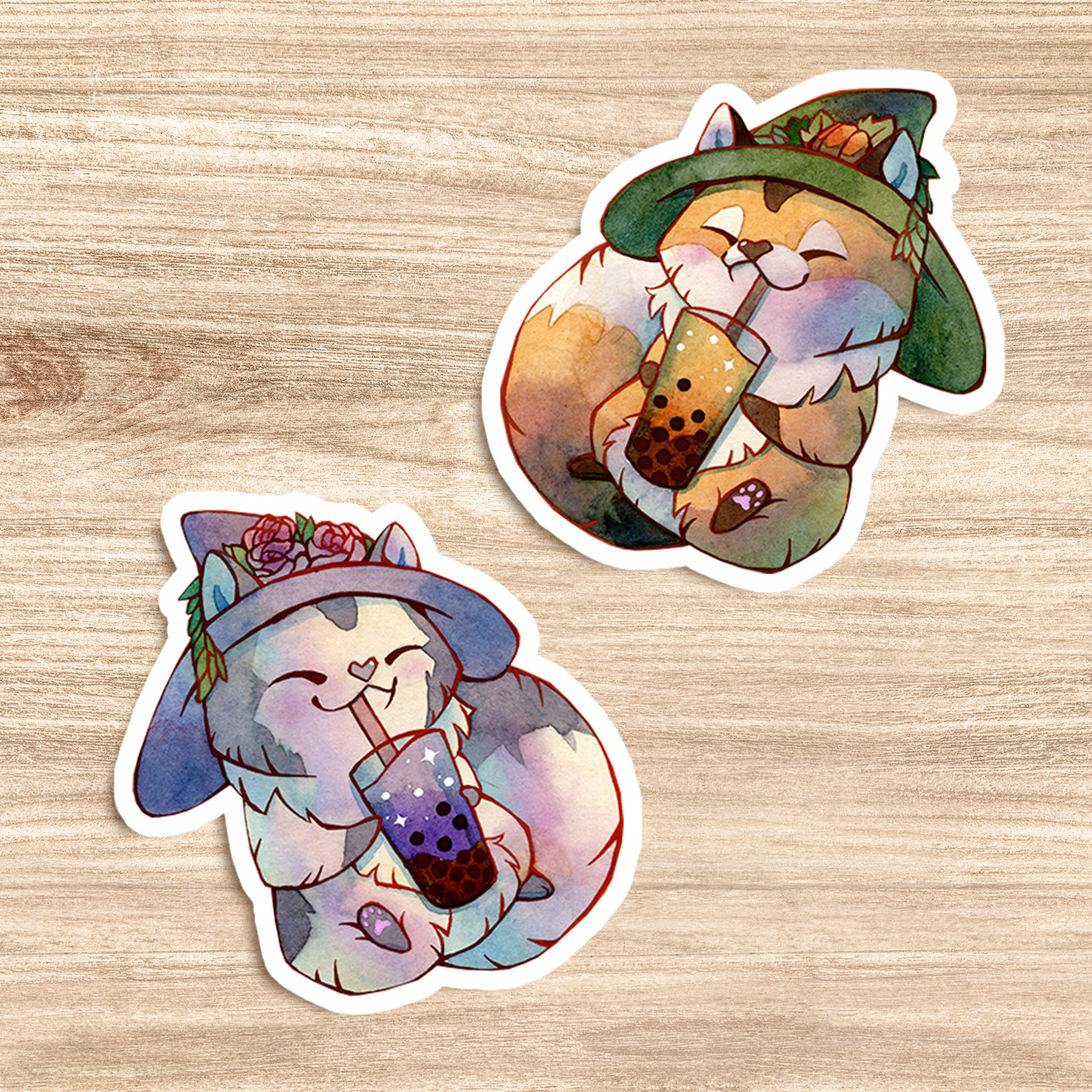 Witch Foxes Bubble Tea - Vynil Stickers